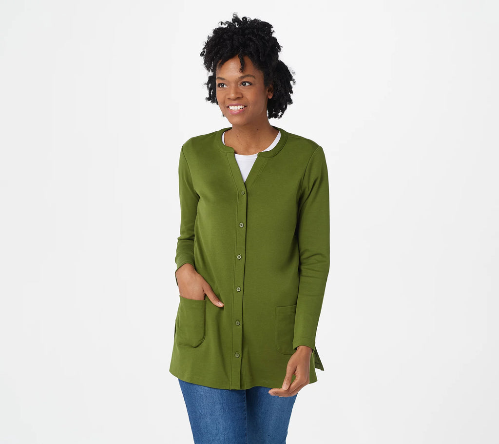 Essentials Pima Cotton Button Front Cardigan