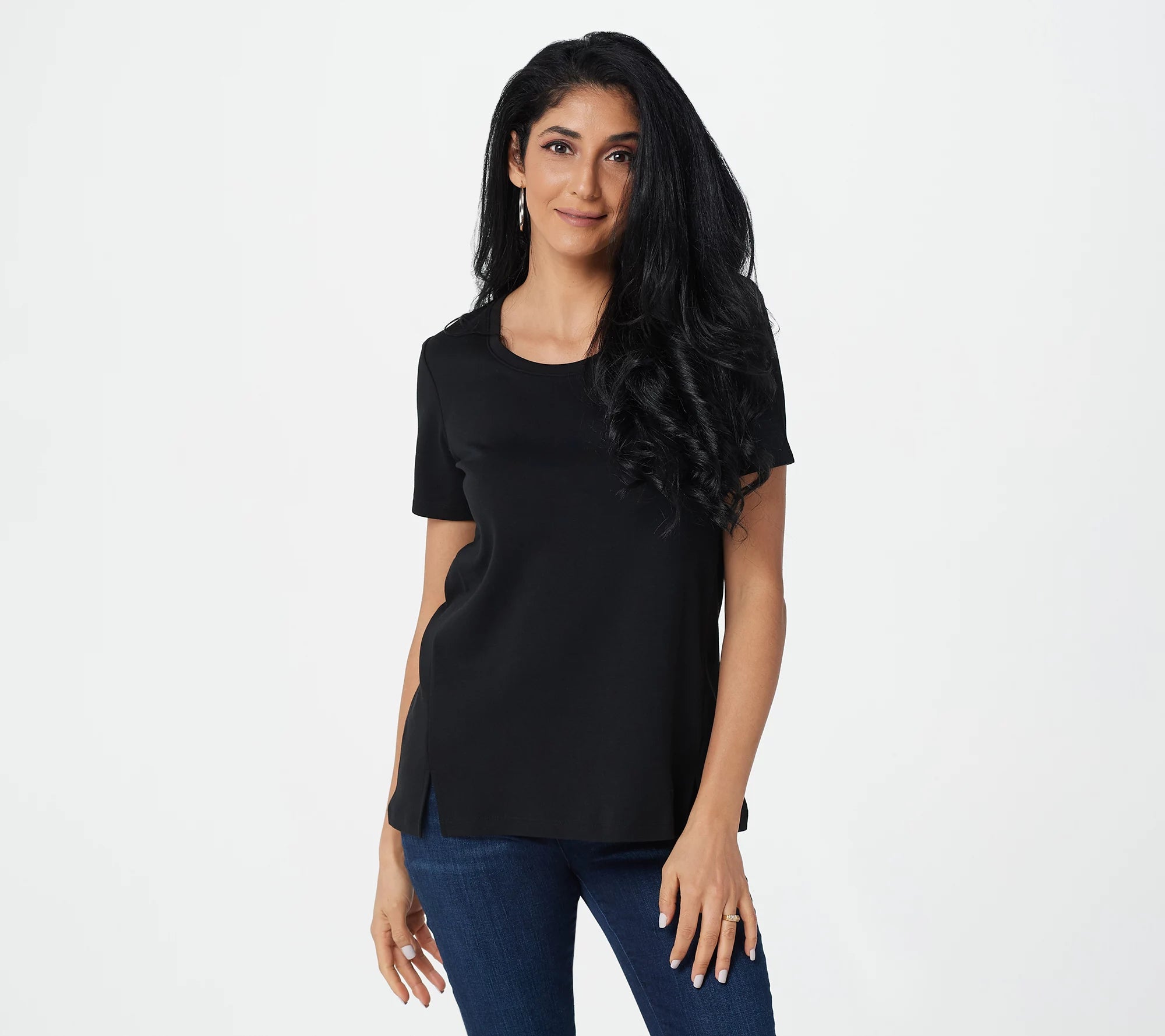Essentials Pima Cotton Scoop Neck Top w/Slit