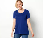 Essentials Pima Cotton Scoop Neck Top w/Slit