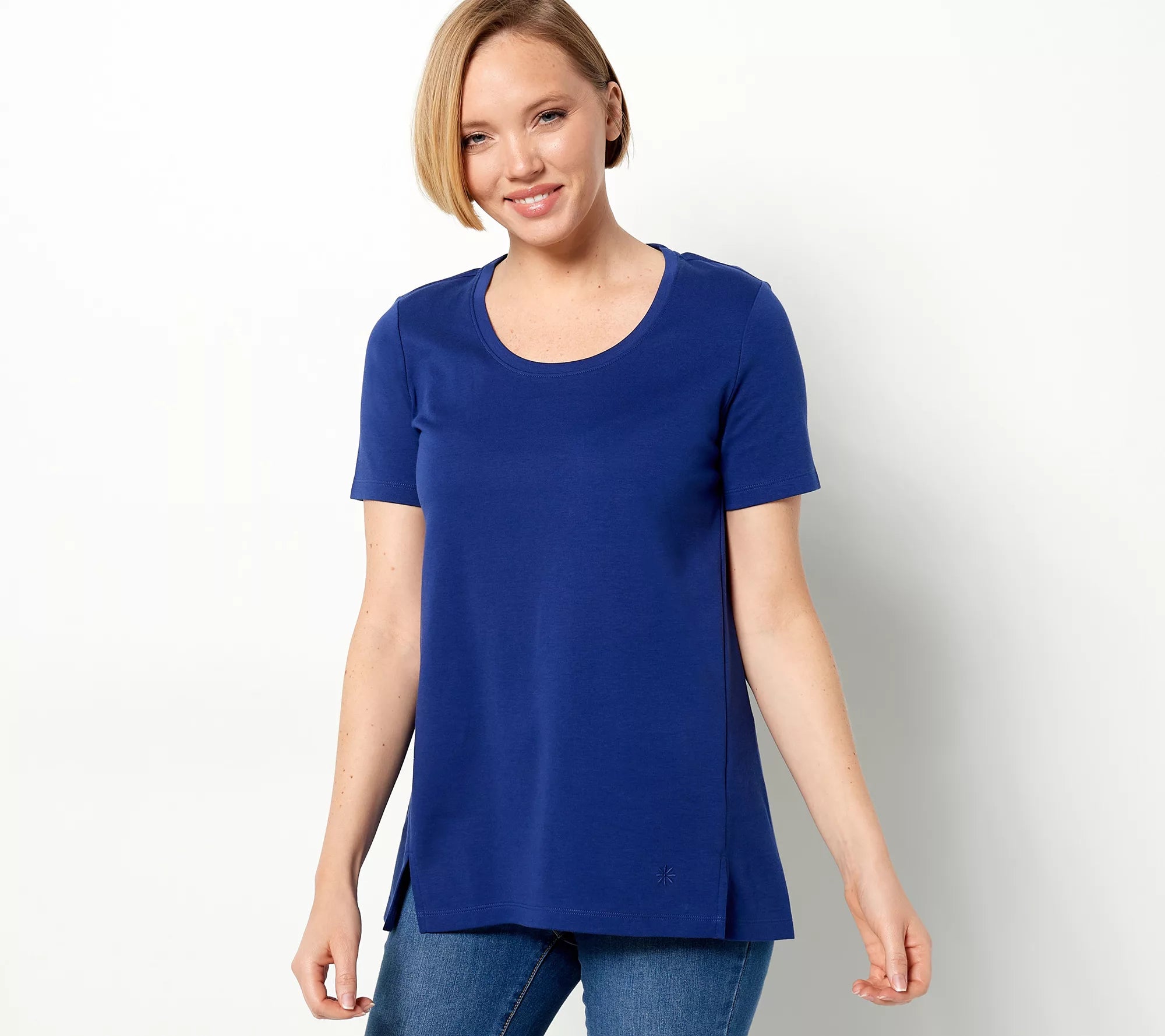 Essentials Pima Cotton Scoop Neck Top w/Slit