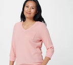 3/4 Sleeve Waffle Knit V-Neck Top