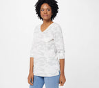 3/4 Sleeve Waffle Knit V-Neck Top