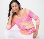 3/4 Sleeve Waffle Knit V-Neck Top