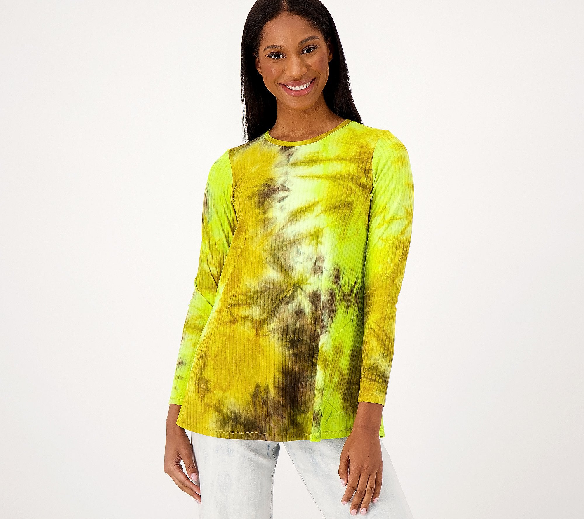 Ribbed Tie-Dye Long Sleeve Top