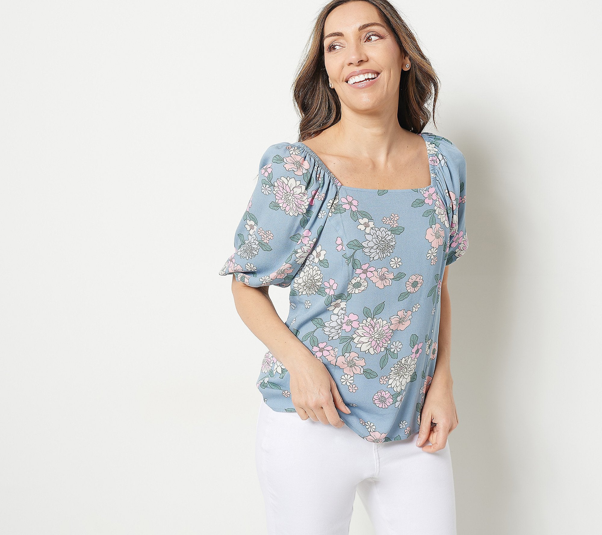 Printed Puff-Sleeve Blouse