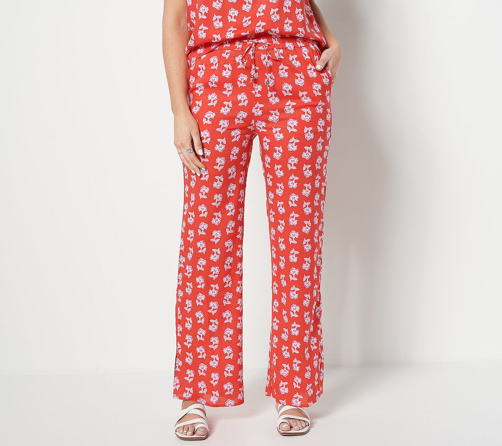 Printed Wide Leg Pant with Side Slits