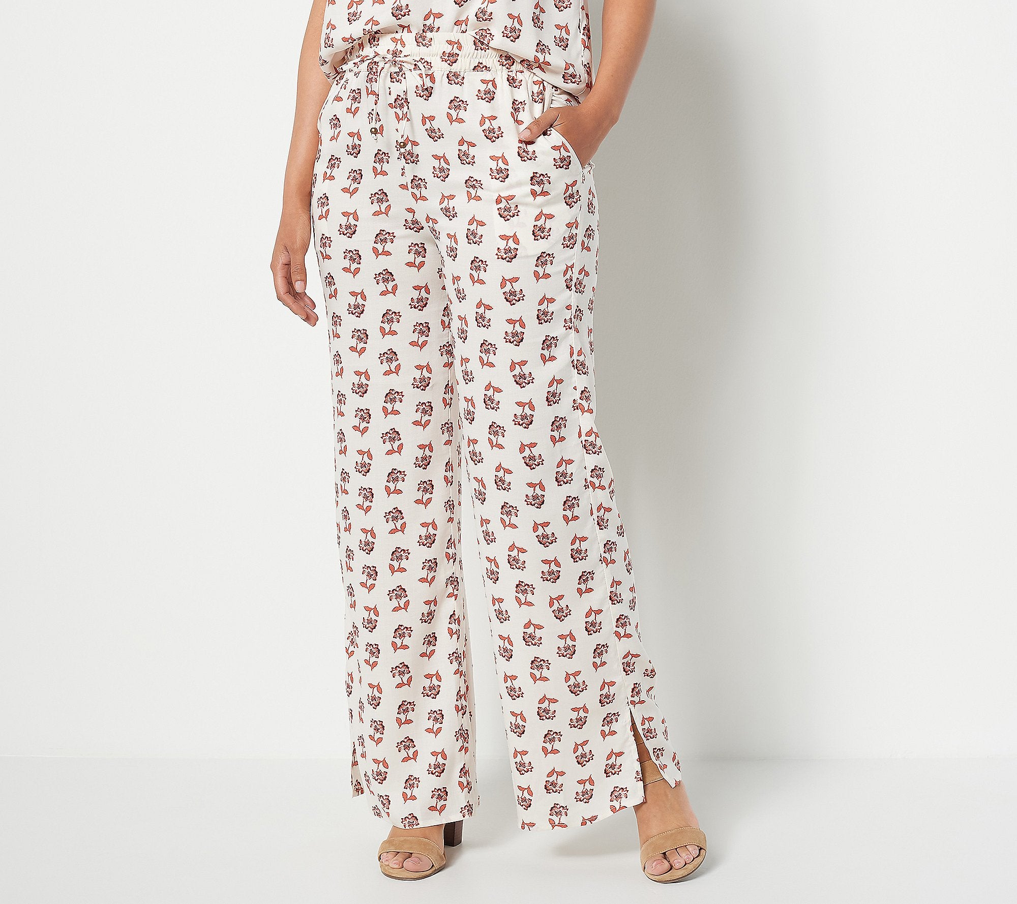 Printed Wide Leg Pant with Side Slits