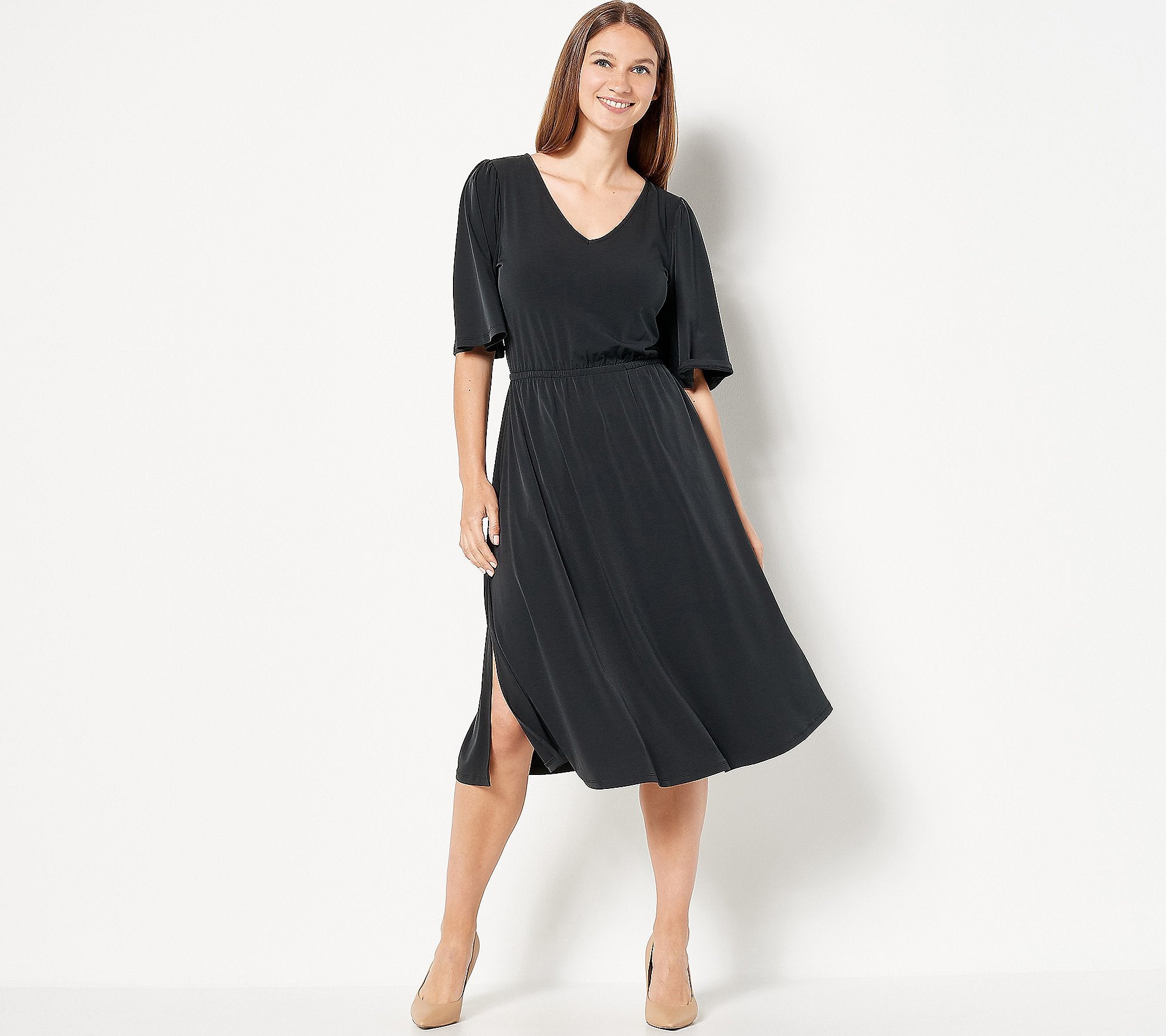 Knit Midi Dress with Flutter Sleeve