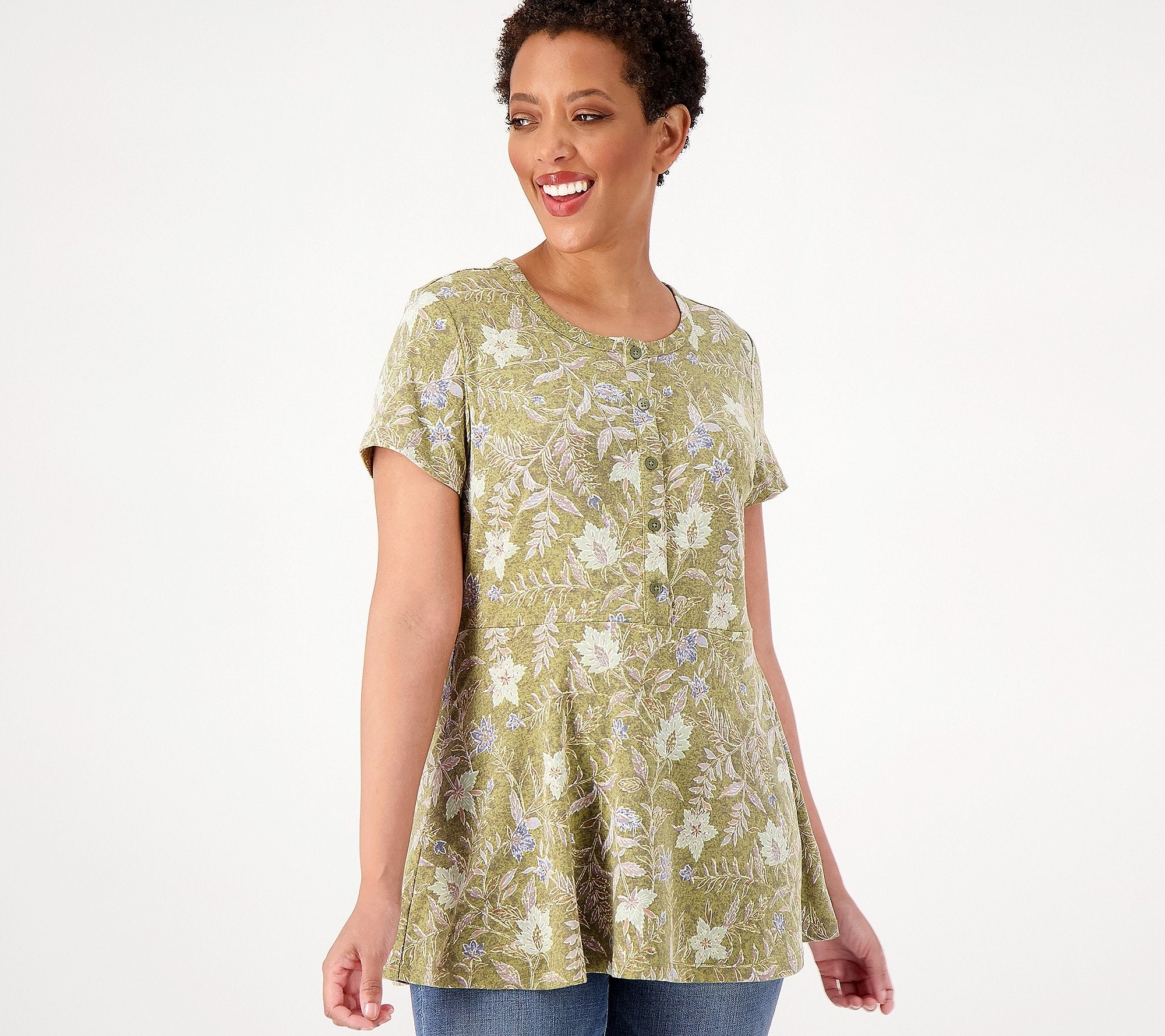 True Denim Button Front Short Sleeve Top