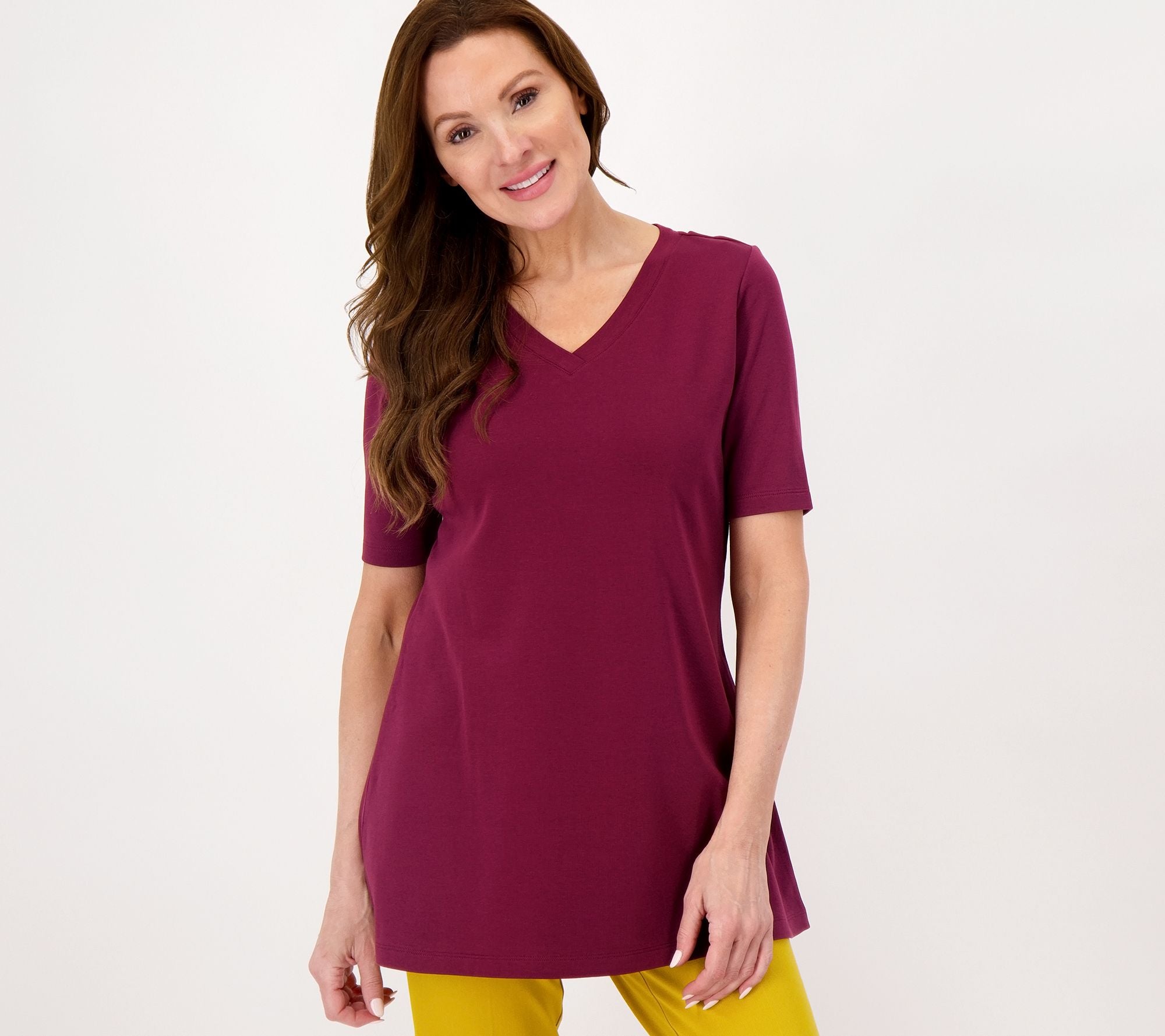 Essentials Pima Cotton Vneck Swing Tunic - Spiced Wine