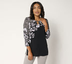 Printed Liquid Knit Top with Keyhole Trim