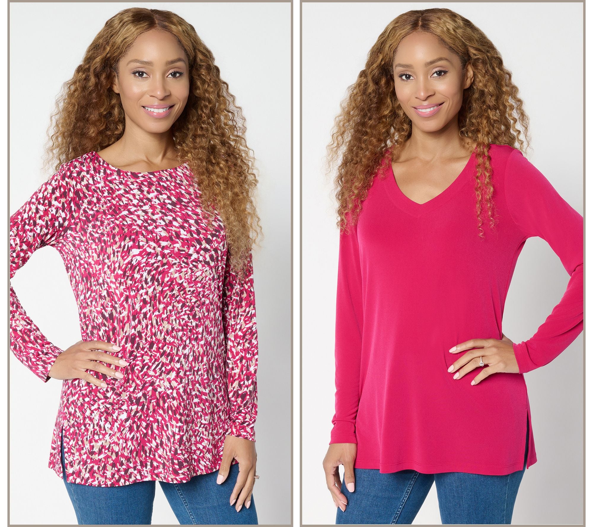 Modern Essentials Liquid Knit Tunic Set - Raspberry/Rose