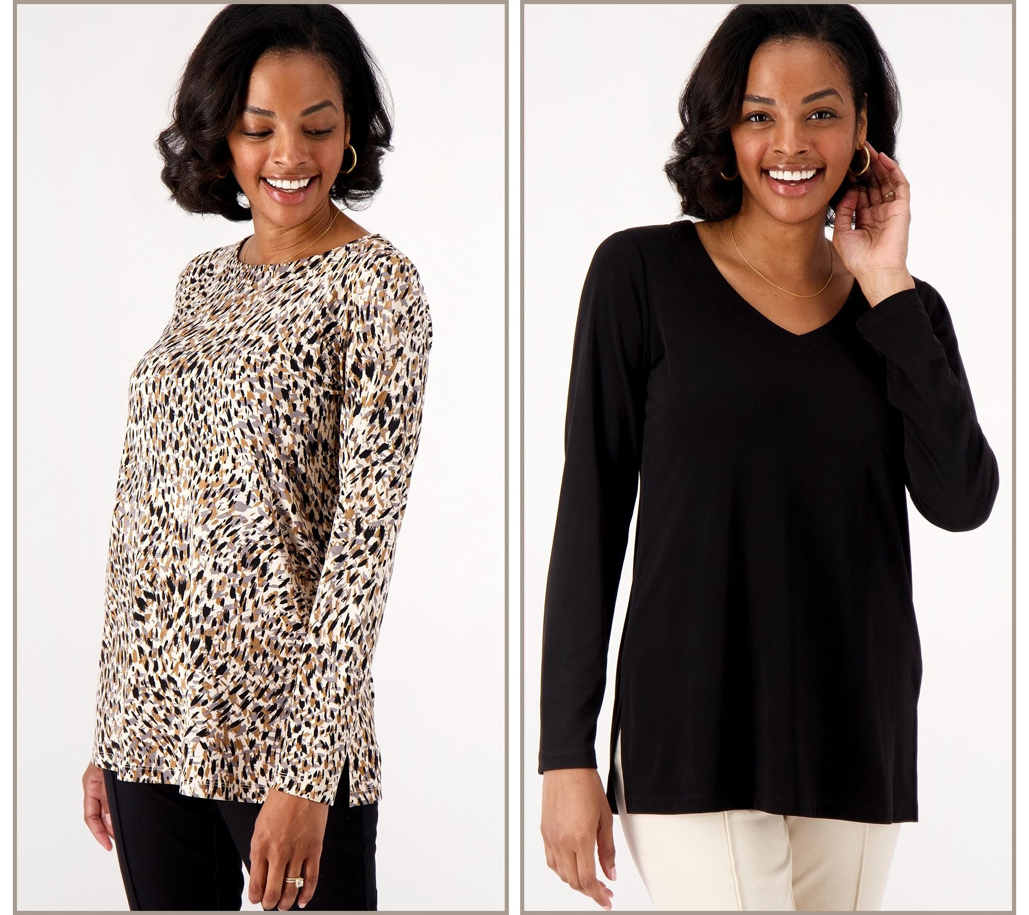 Modern Essentials Liquid Knit Tunic Set - Ivory/Black