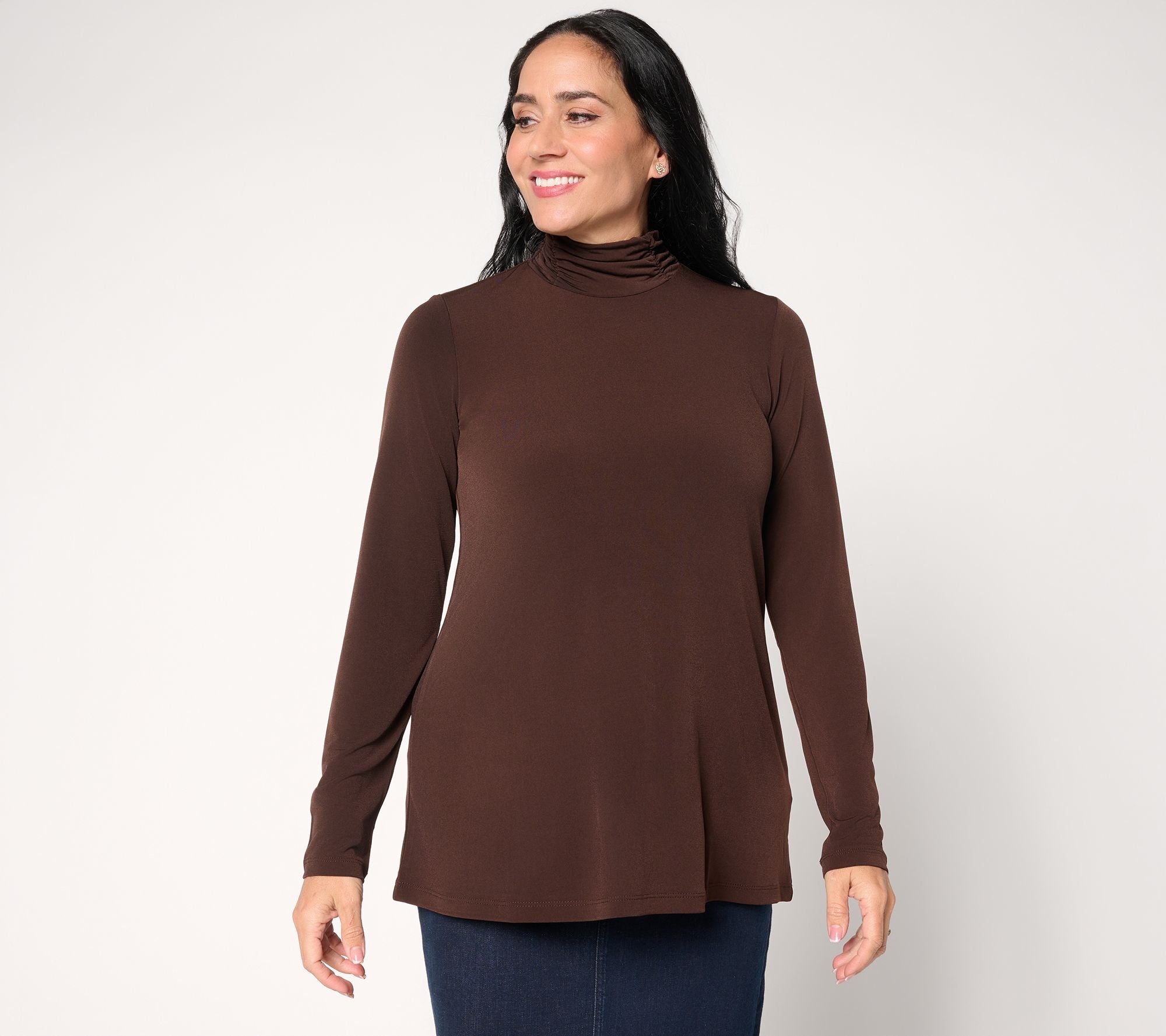 Modern Essentials Liquid Knit A-Line Tunic - Chocolate