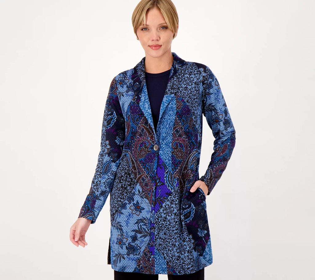 Printed Novelty Knit Jacket w/ Shawl Collar