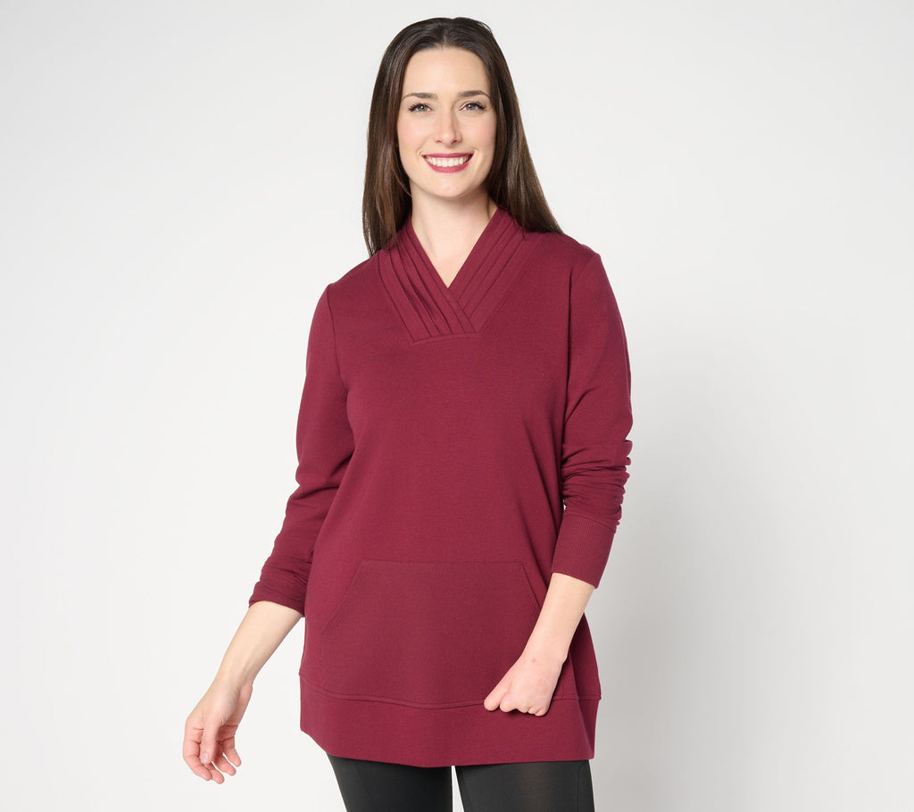 Active Regular French Terry Pleated V-Neck Tunic