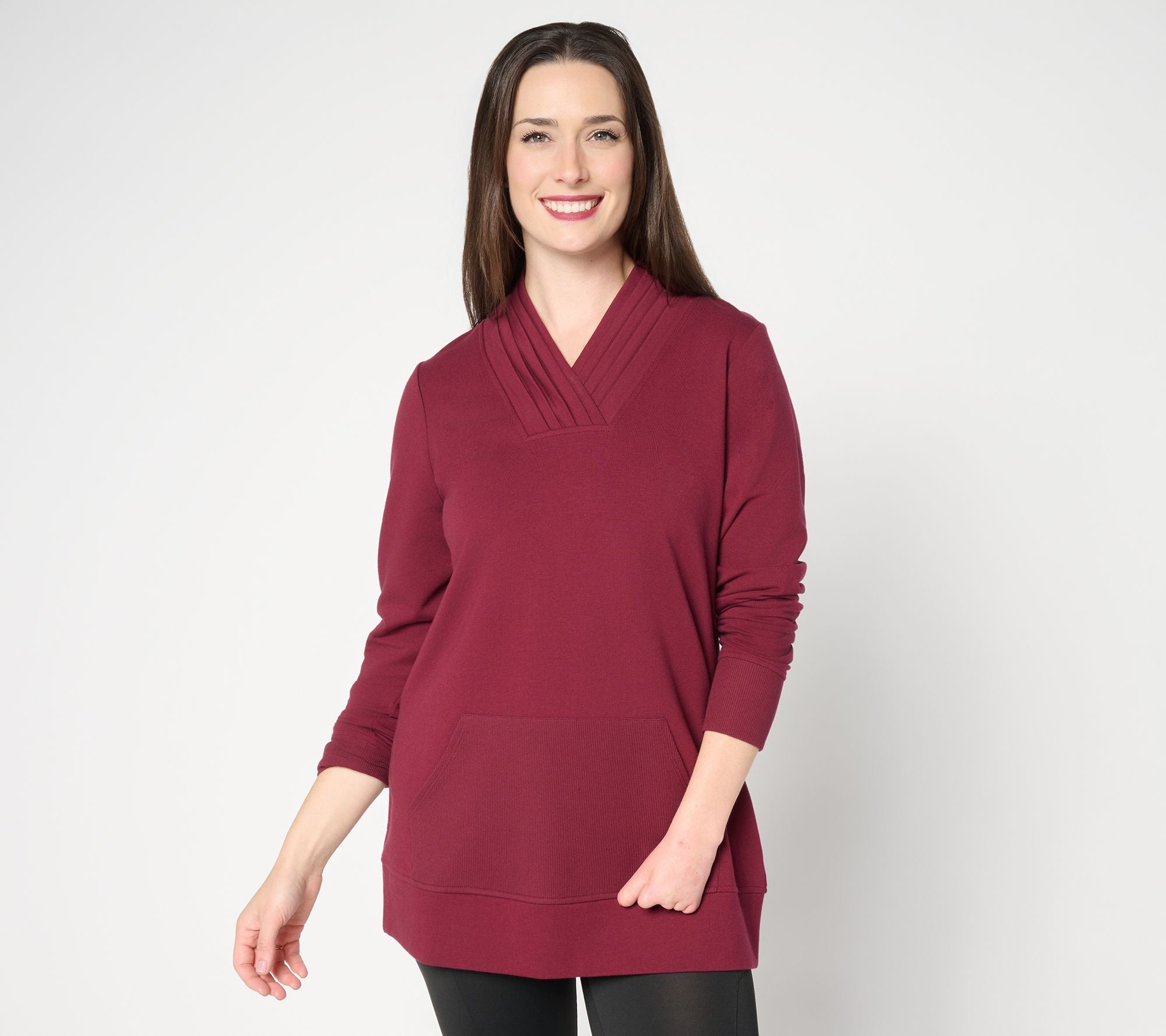 Active Regular French Terry Pleated V-Neck Tunic