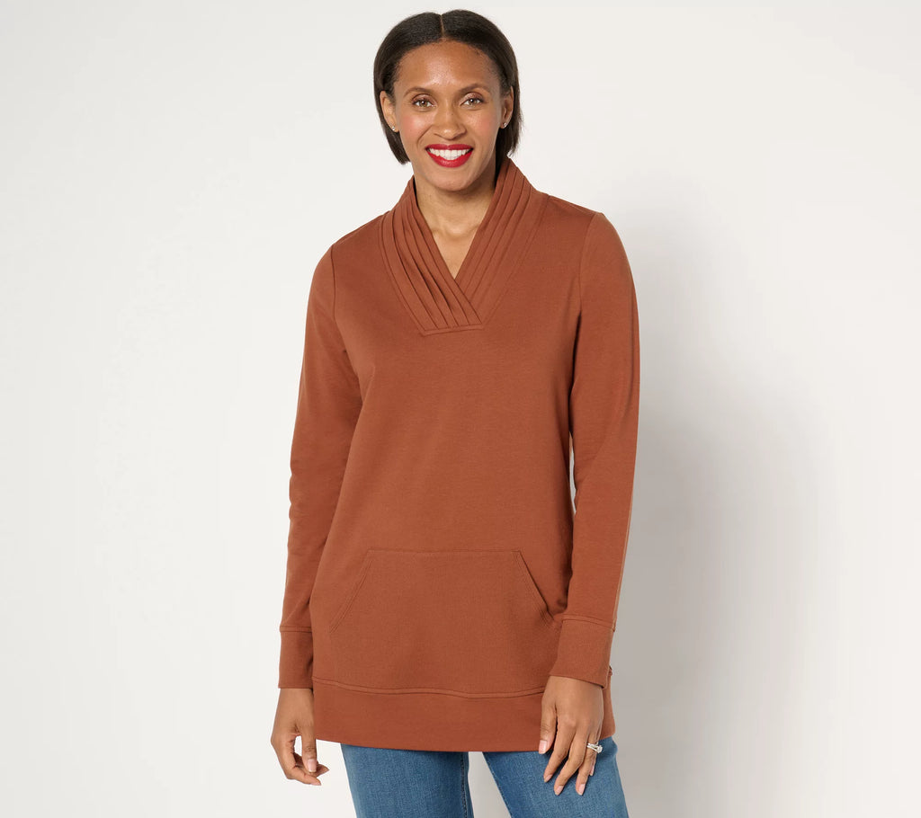Active French Terry Pleated V-Neck Tunic
