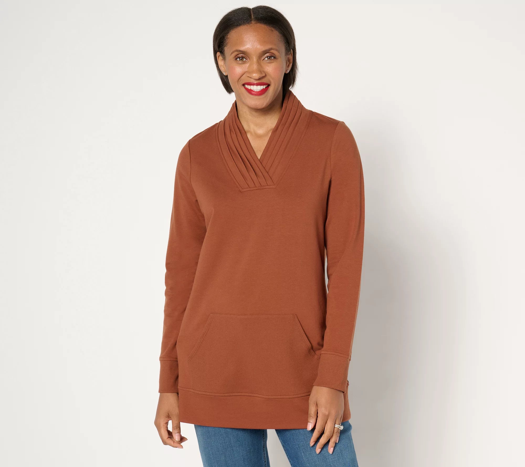 Active French Terry Pleated V-Neck Tunic