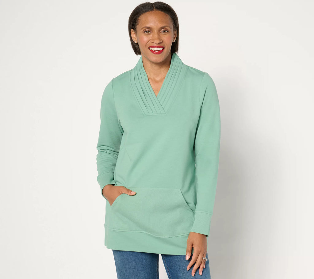 Active French Terry Pleated V-Neck Tunic