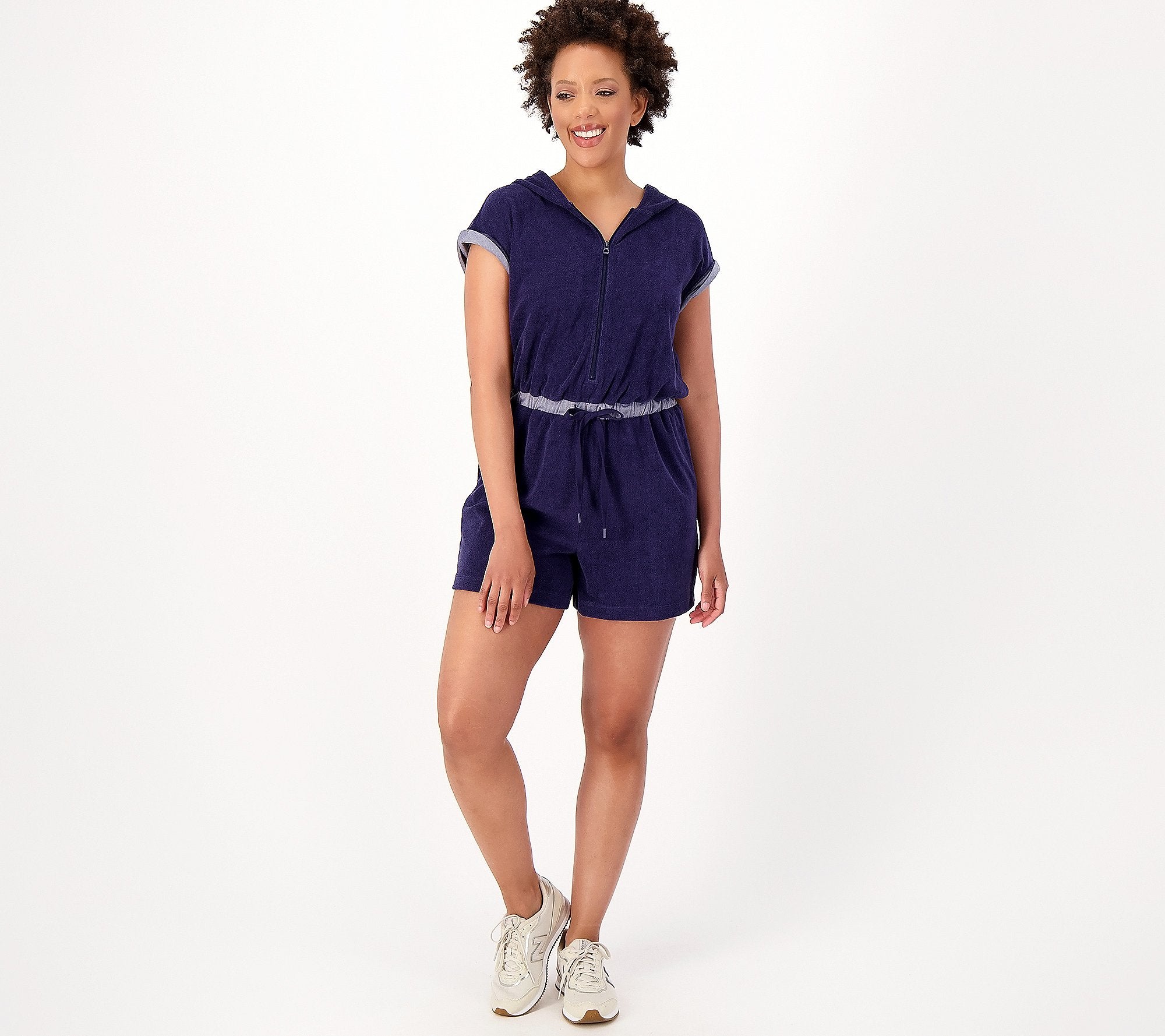Hooded Towel Terry Romper w/ Drawstring