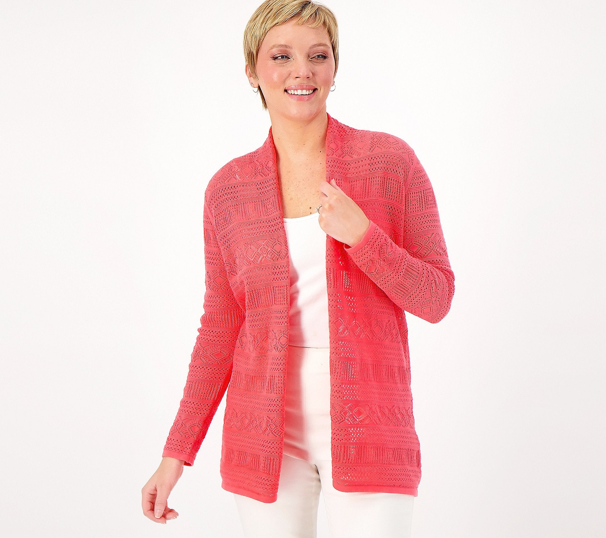 Crochet Stripe Open Front Cardigan