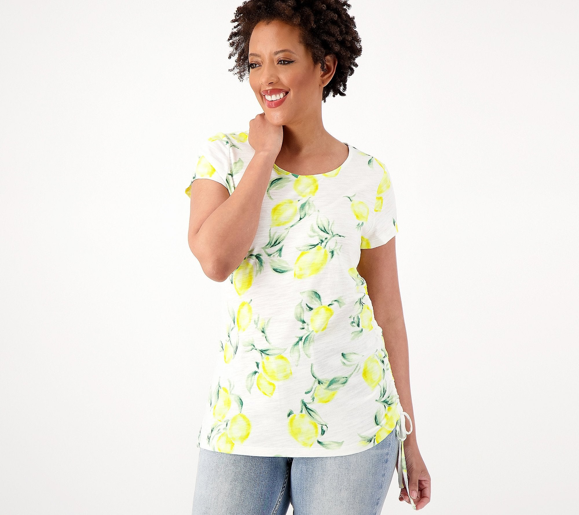 Slub Knit Side Ruched Print Top