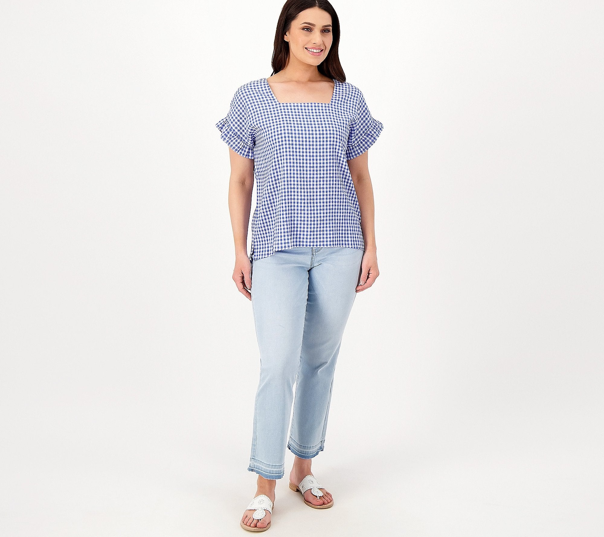 Gingham Flutter Sleeve Blouse