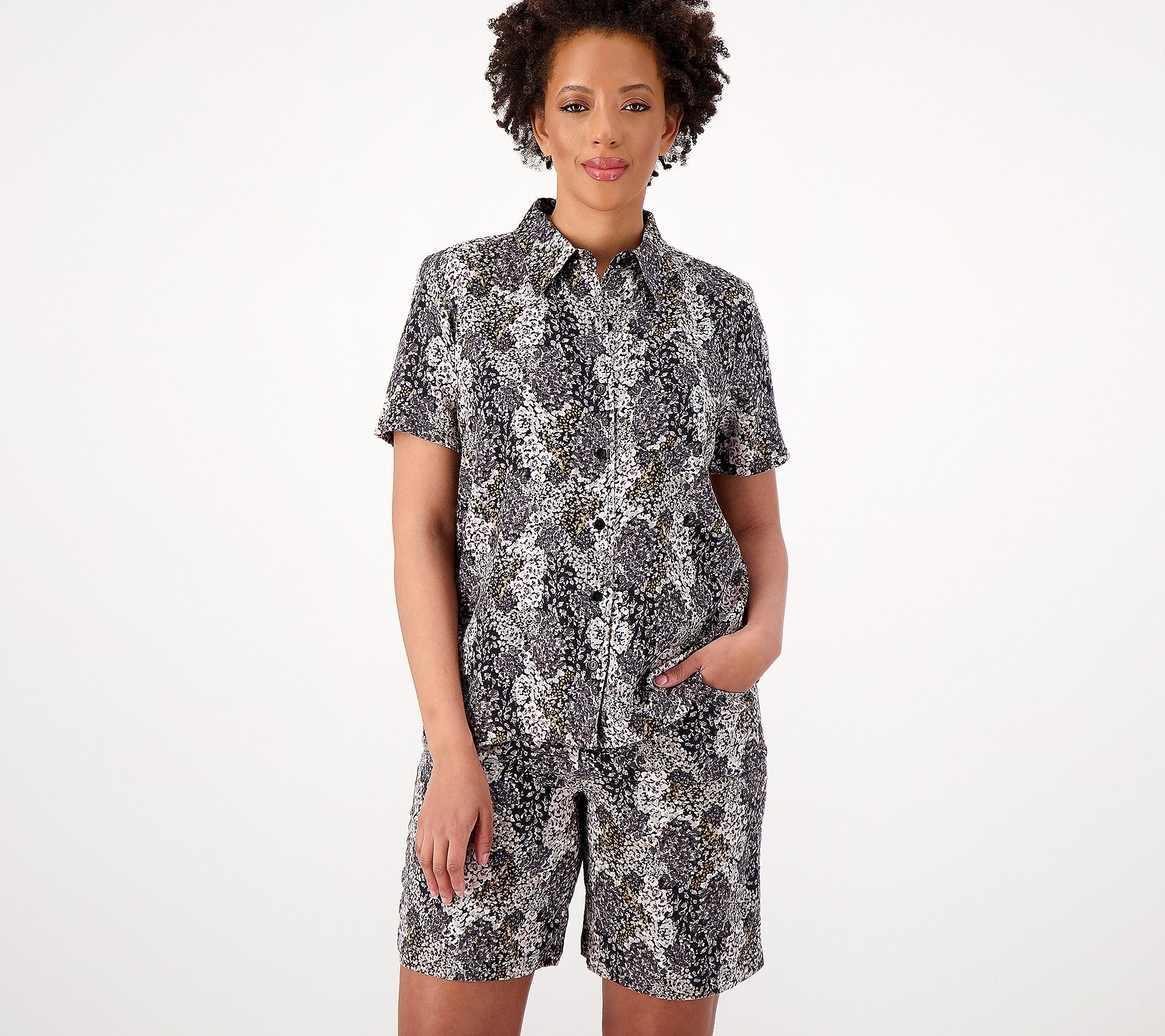 Printed Linen Button Front Resort Shirt
