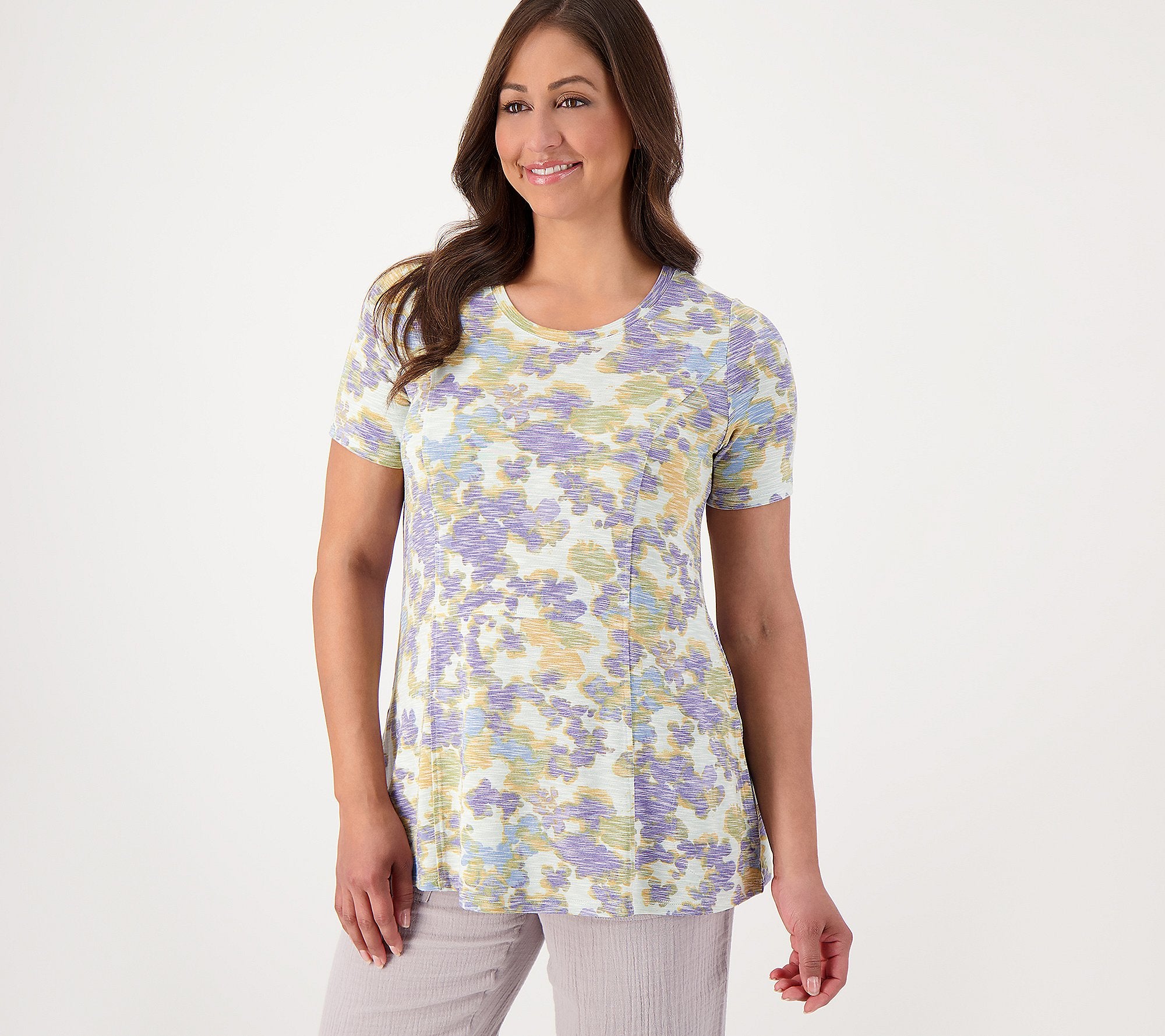 Printed Slub Knit Short Sleeve Top