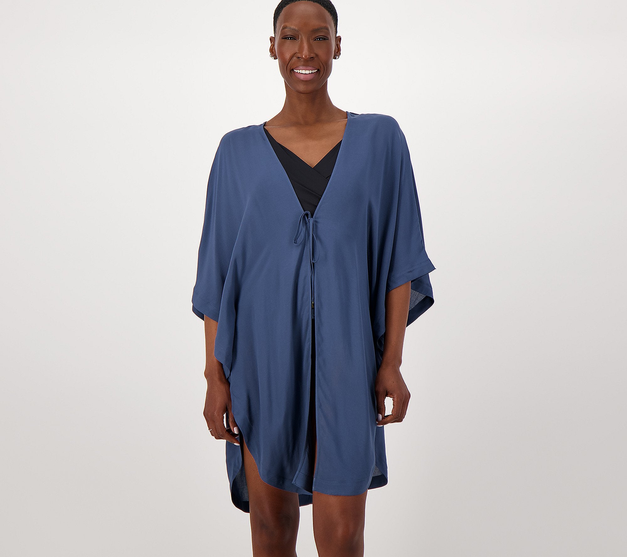 Woven Curved Hem Tie Front