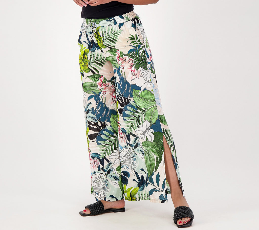 Wide Leg Printed Pull-On Woven Cover-Up Pants