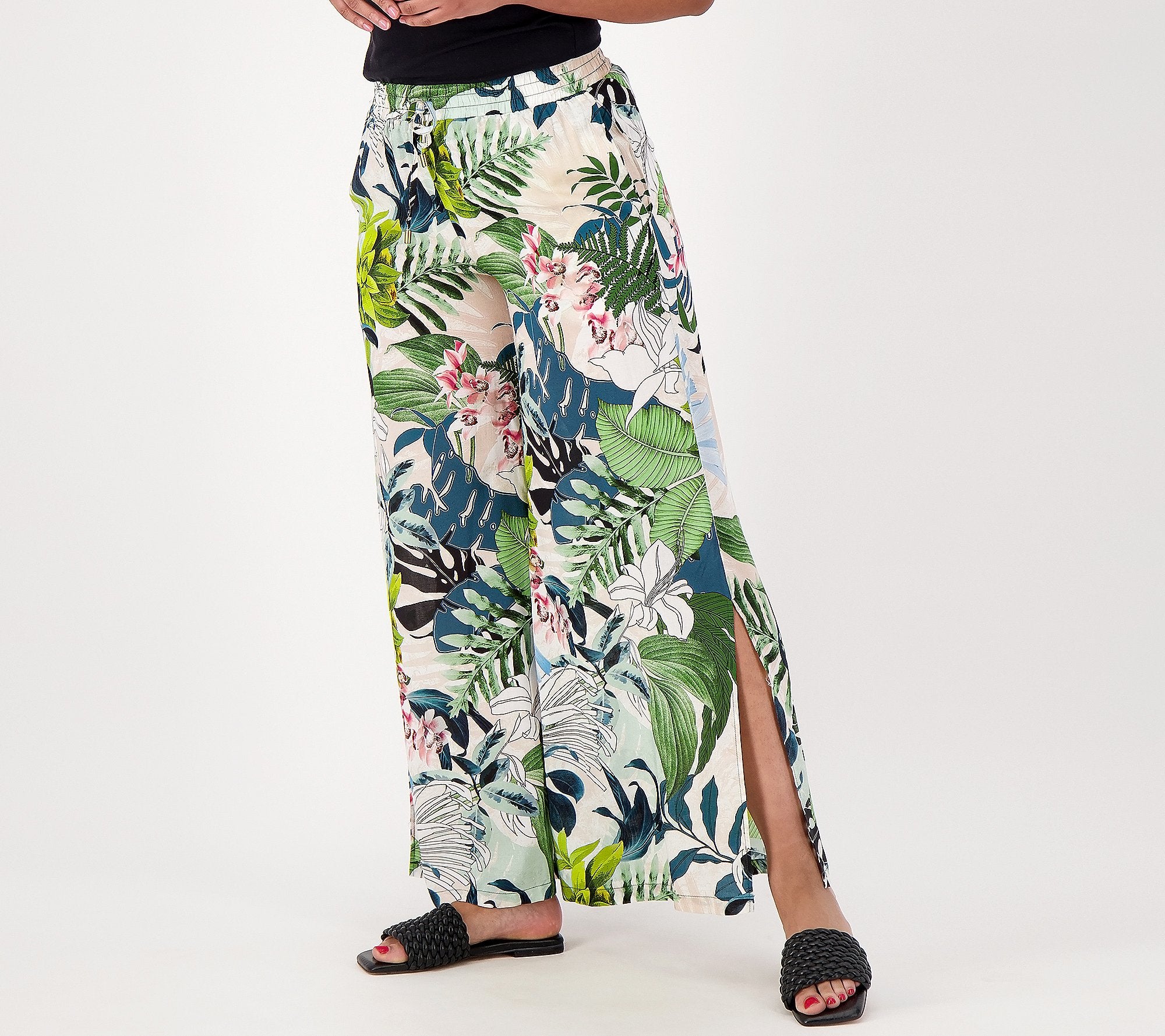 Wide Leg Printed Pull-On Woven Cover-Up Pants