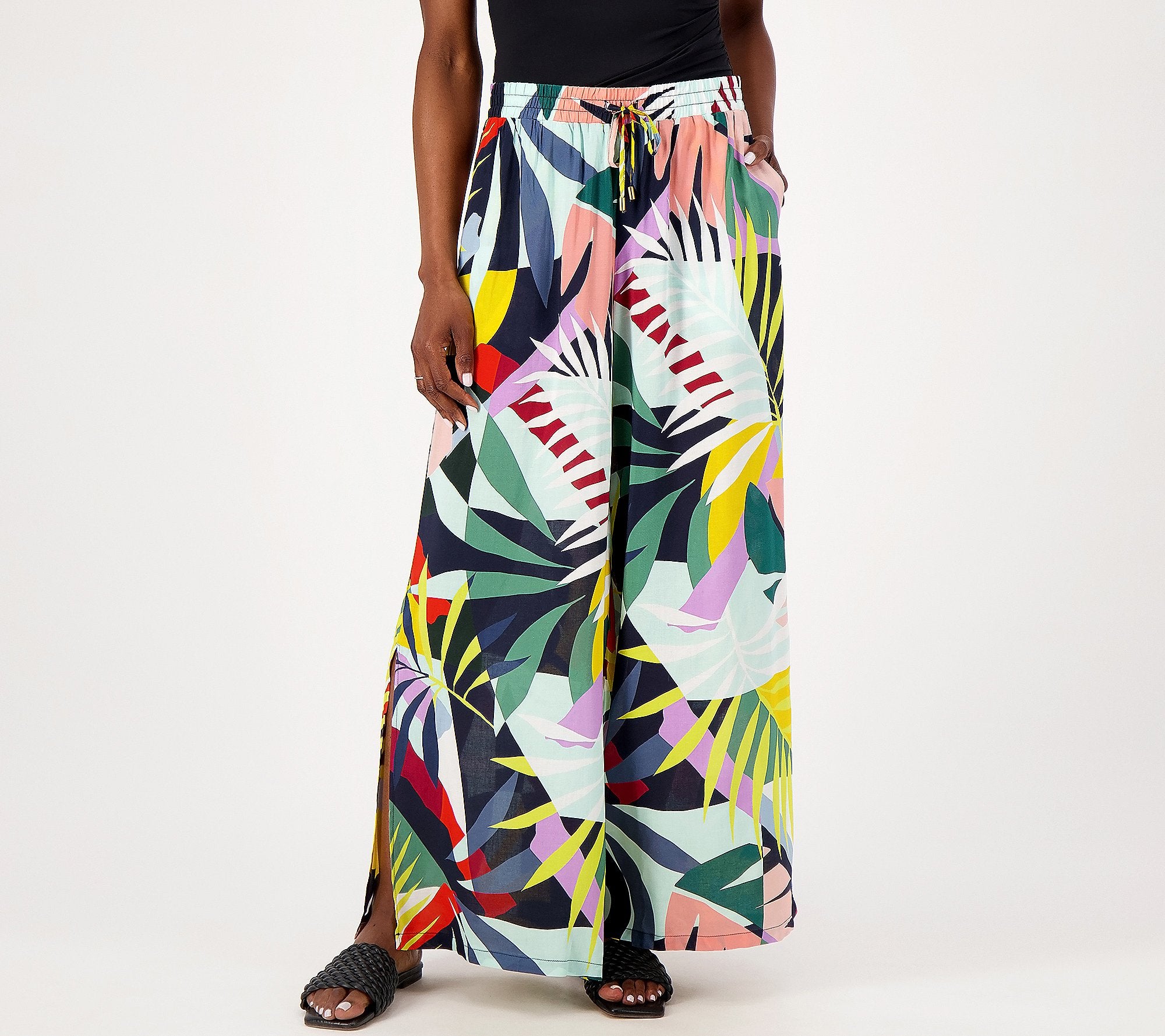 Wide Leg Printed Pull-On Woven Cover-Up Pants