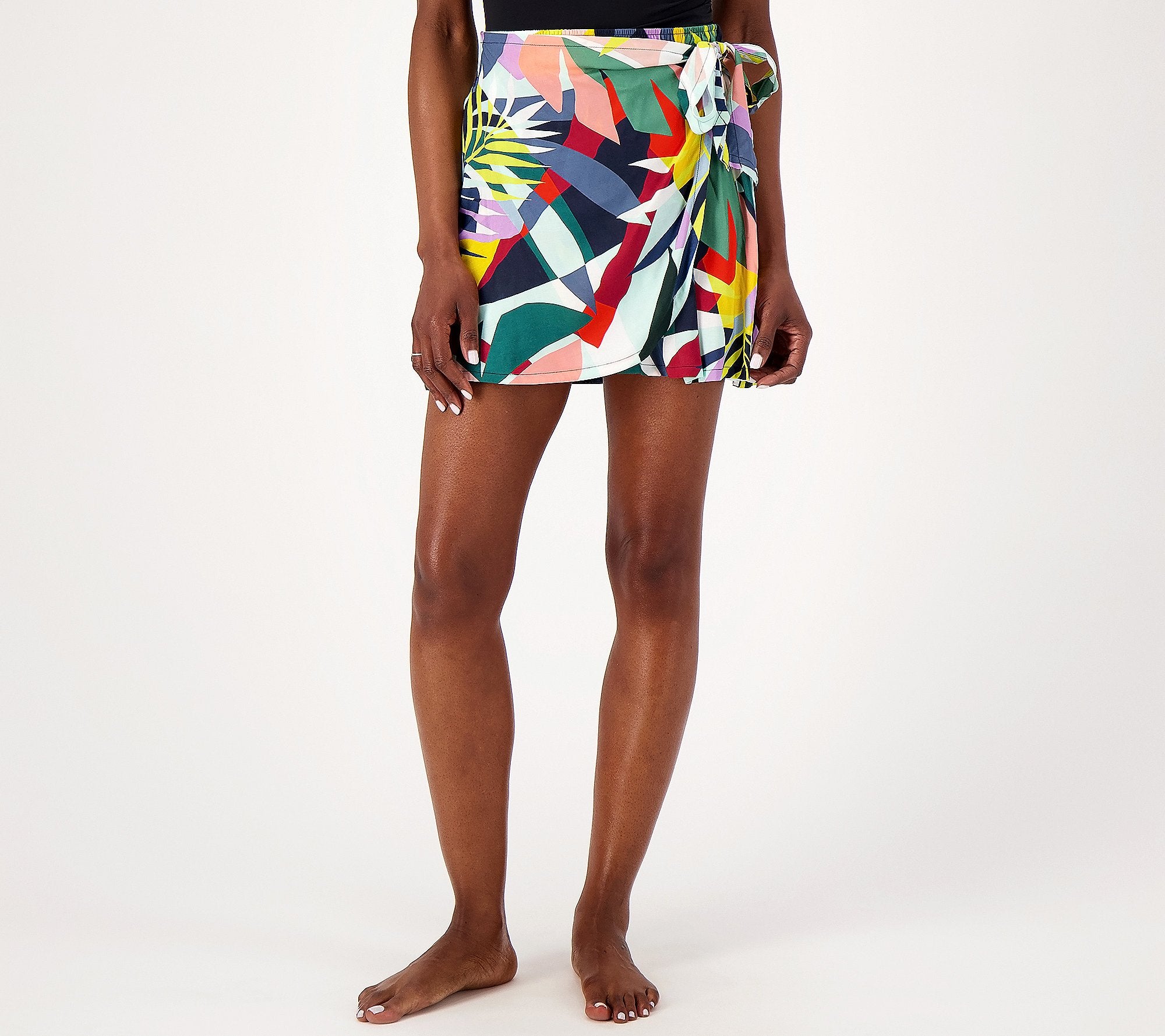 Woven Pull-On Faux Wrap Cover-Up Skirt