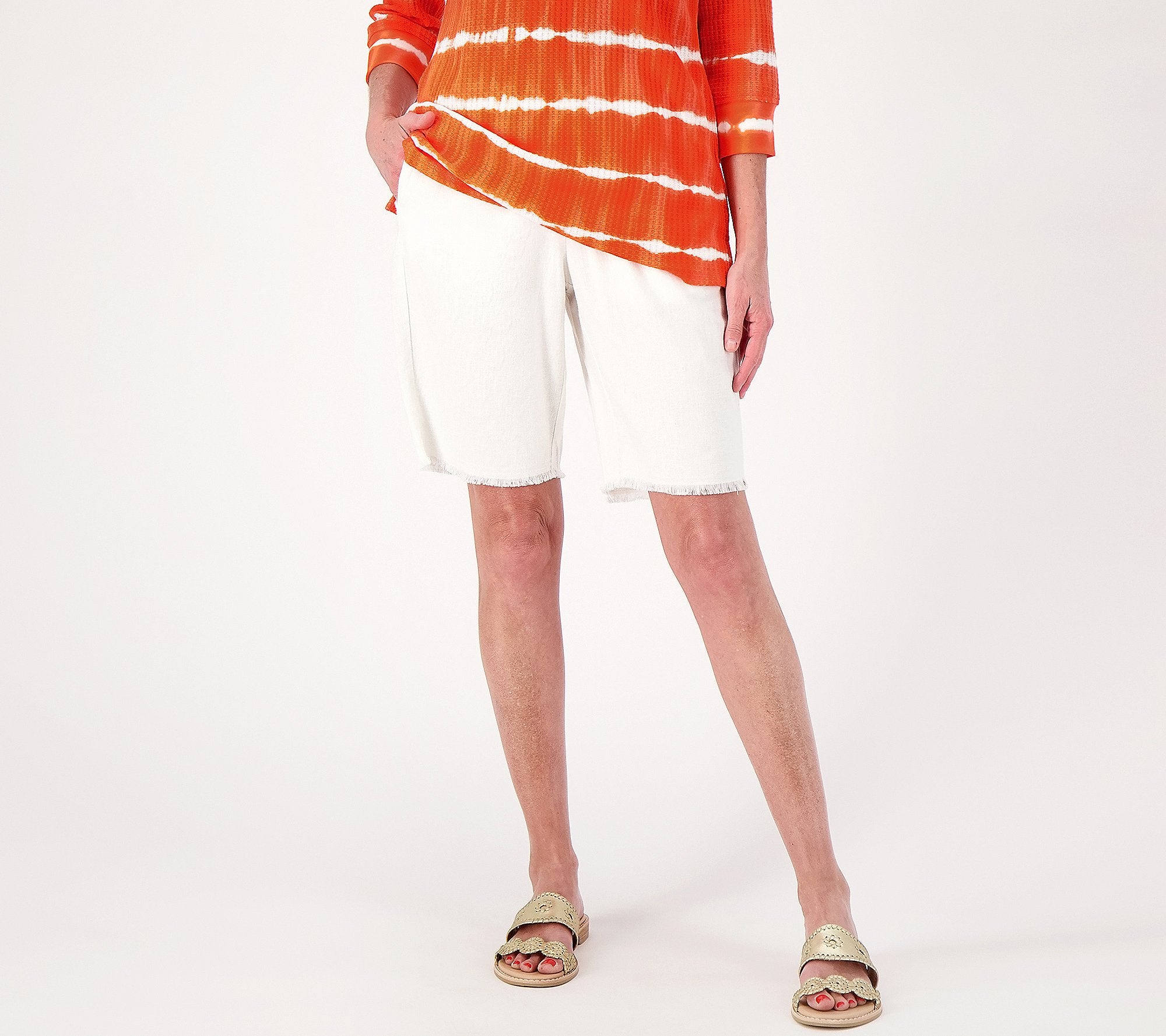 PURE Regular Linen Blend Bermuda Shorts with Frayed Hem