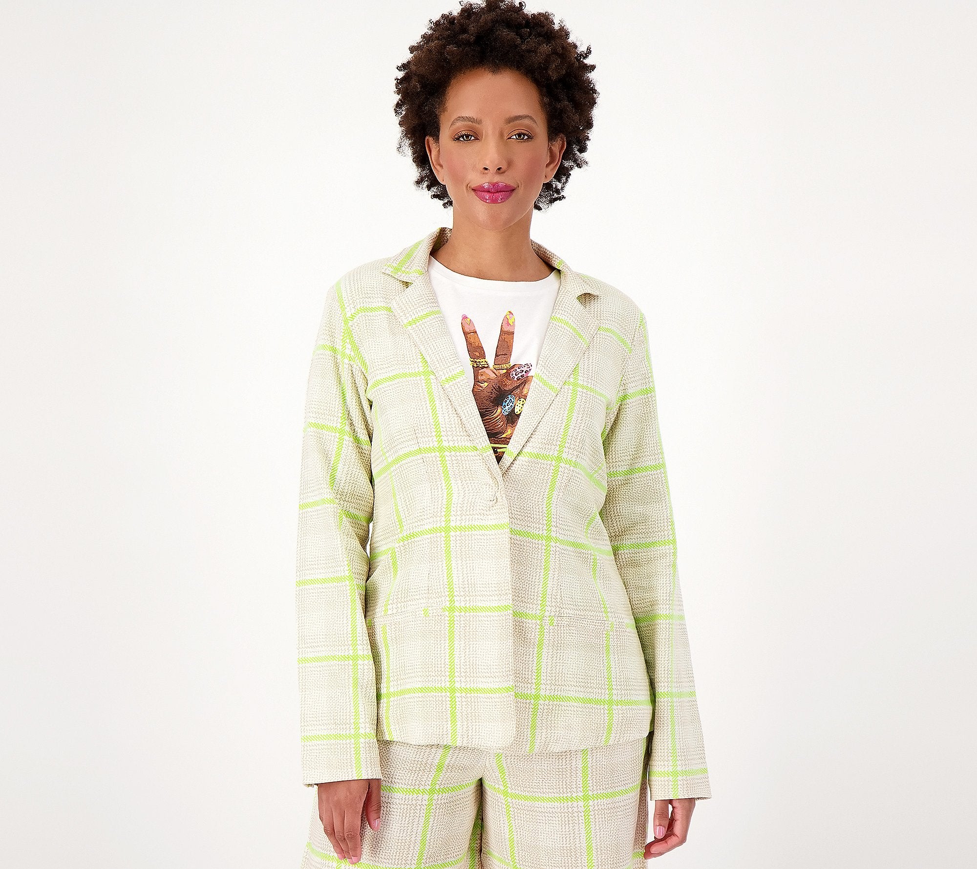 Plaid Linen-Blend Blazer