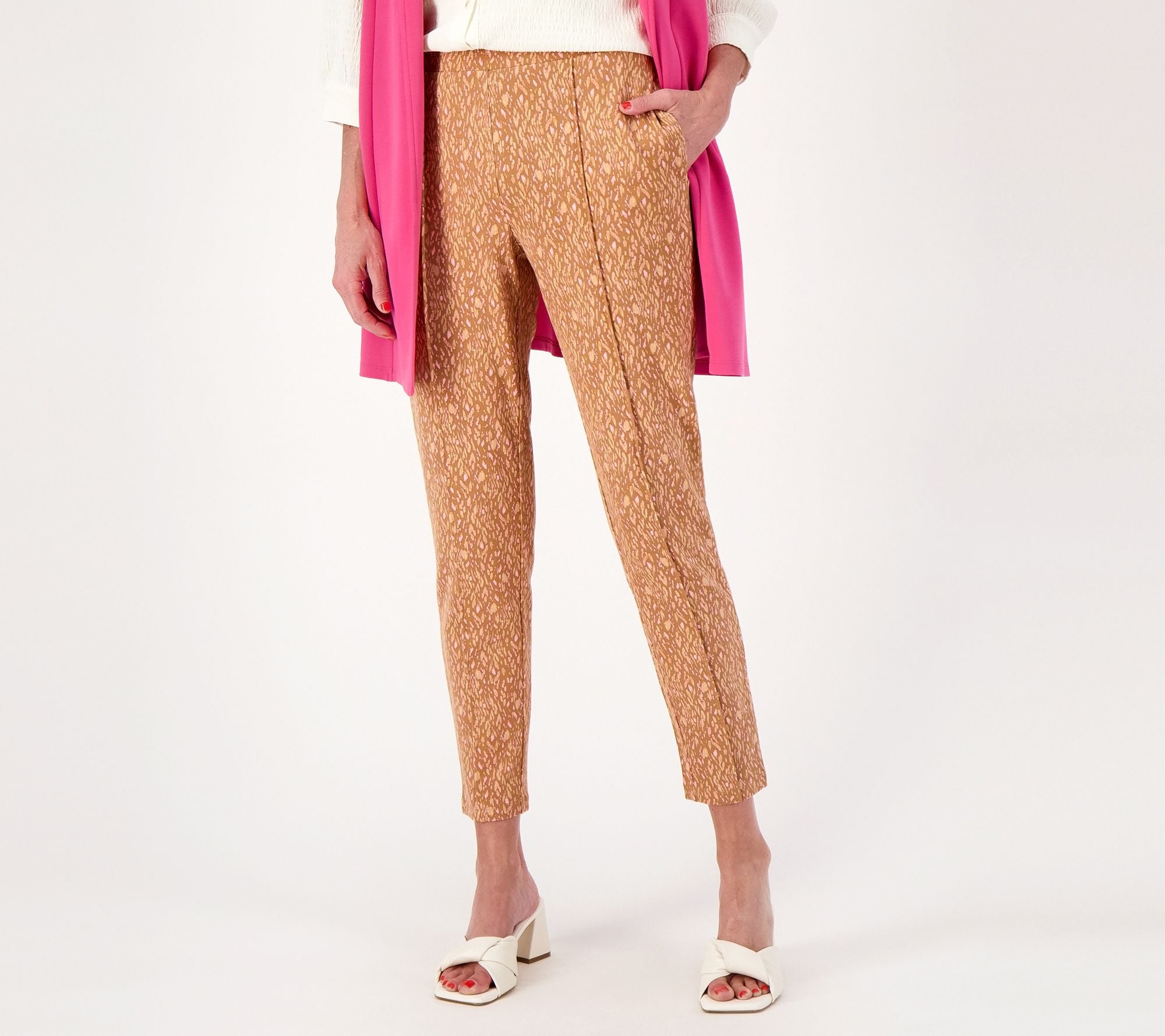 Printed Ponte Knit Slim-Leg Pants - Toffee