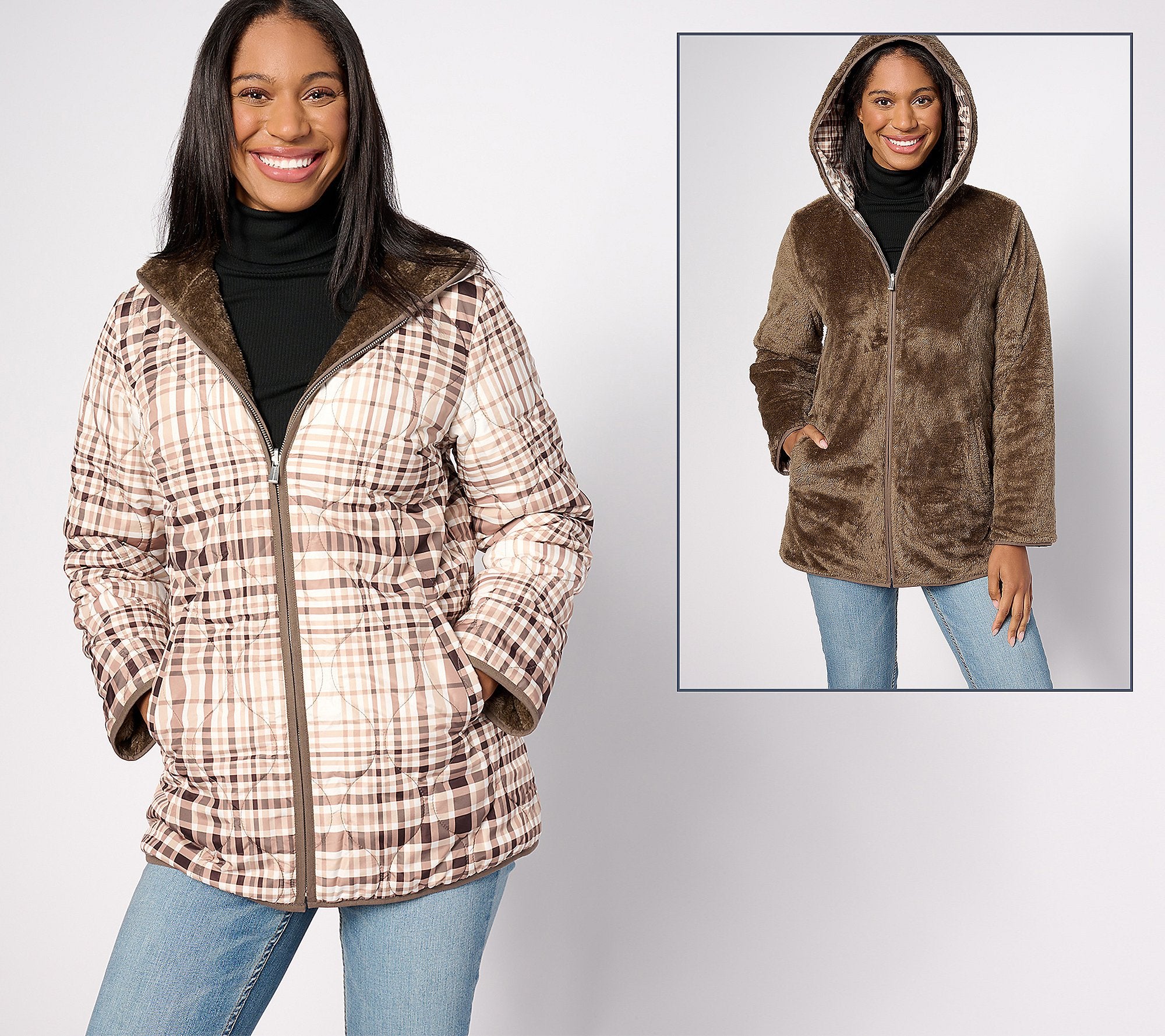 Reversible Quilted Woven & Plush Fleece Jacket
