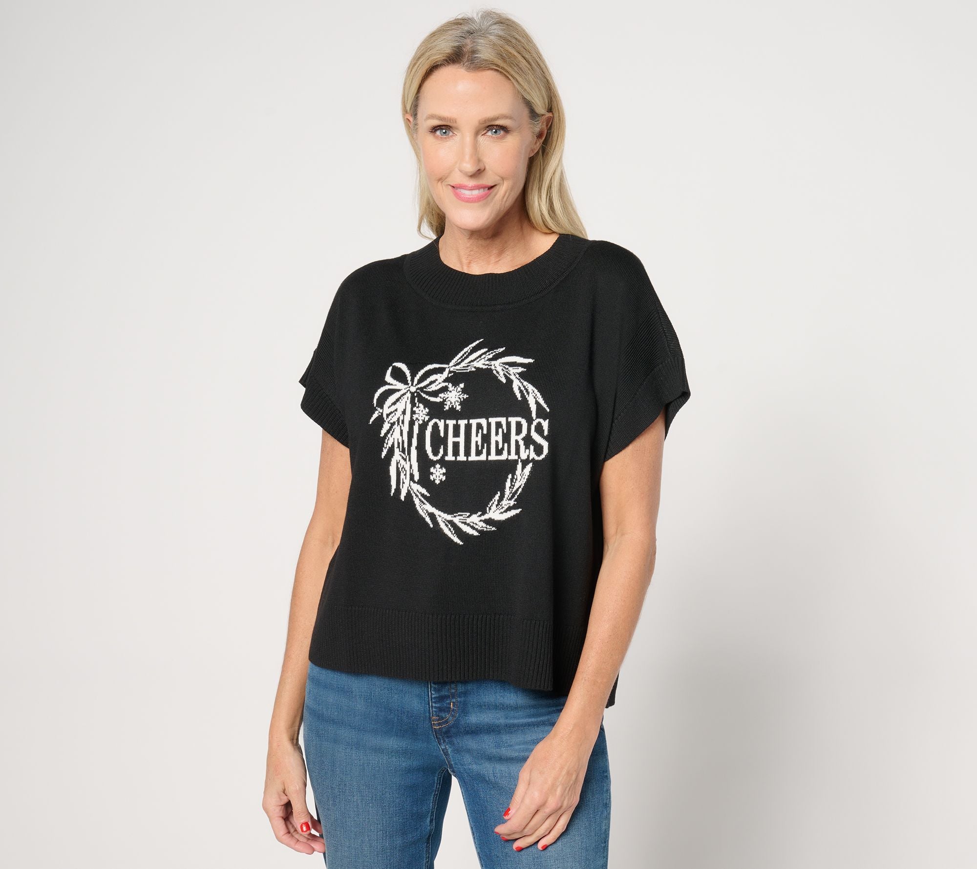 x Amy Stran Drop Shoulder Graphic Sweater - Black Cheers