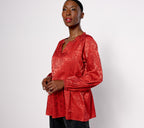 Stretch Jacquard Shirred Peplum Blouse