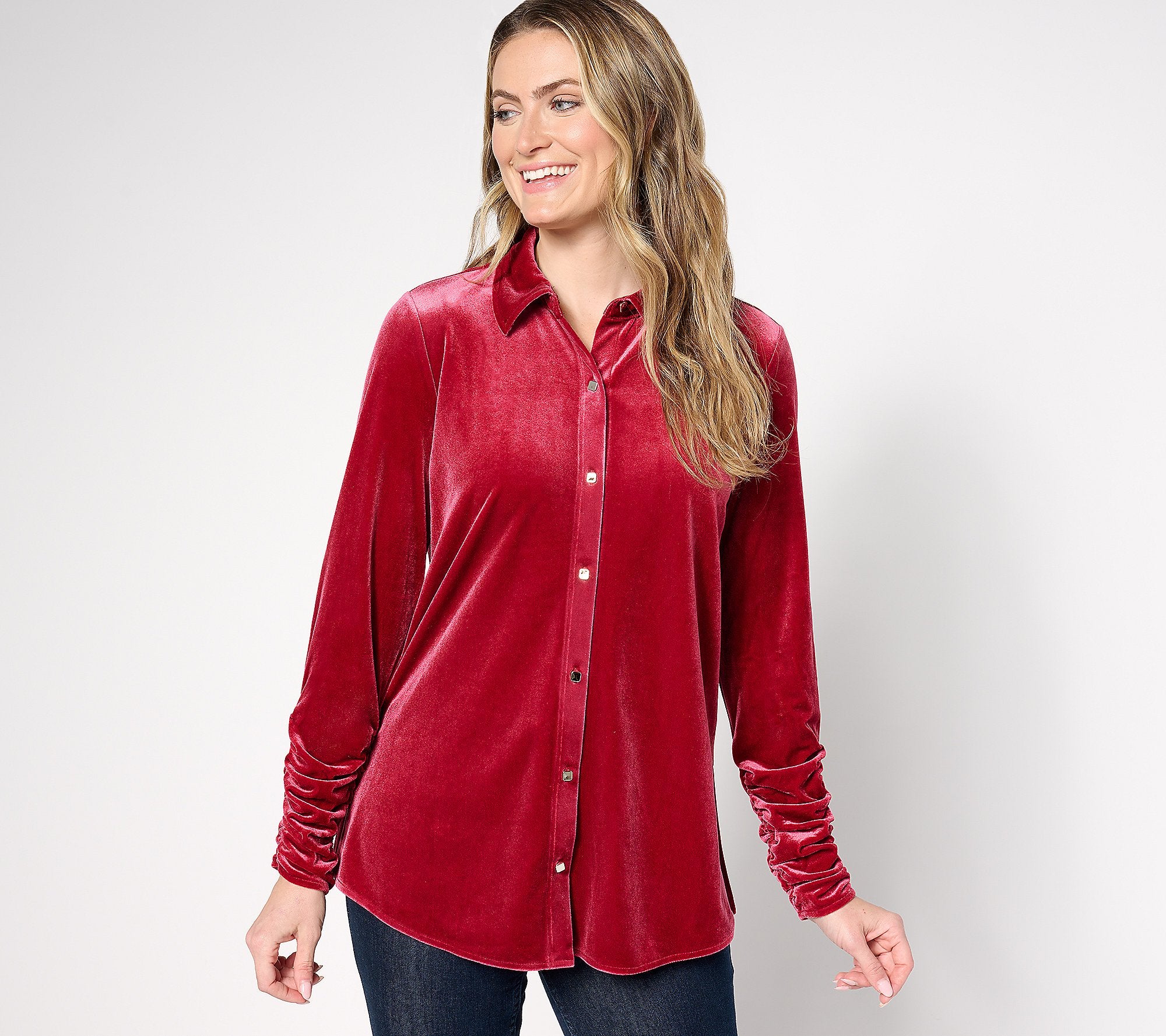 Knit Velvet Button Front Long Sleeve Shirt