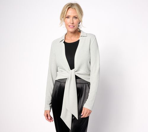 Occasions Metallic Knit Tie-Front Shrug