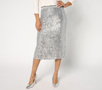 Occasions Sequin Midi Pull-On Pencil Skirt - Silver