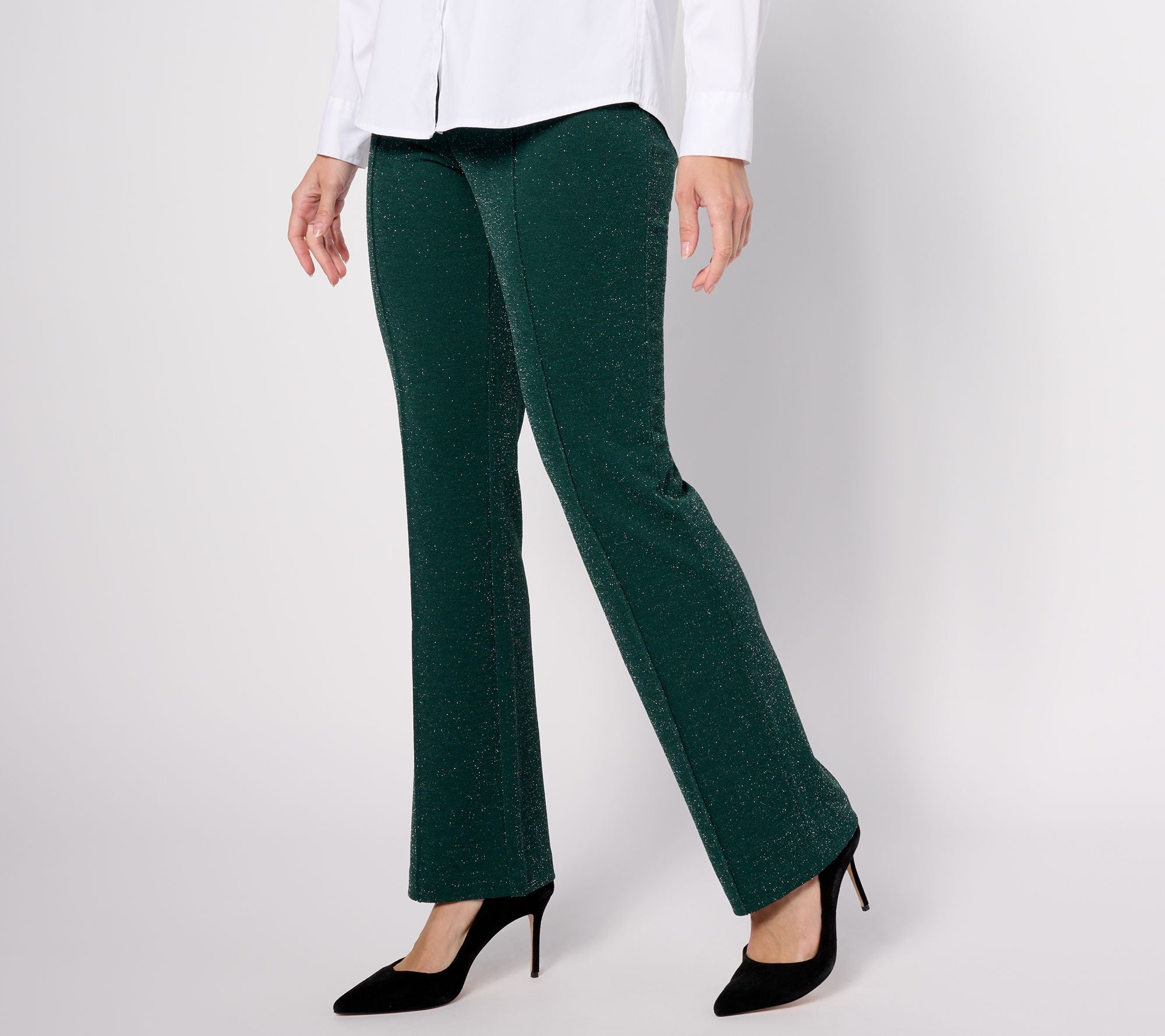 Sparkle Pebble Crepe Boot Cut Pants - Deep Pine Green