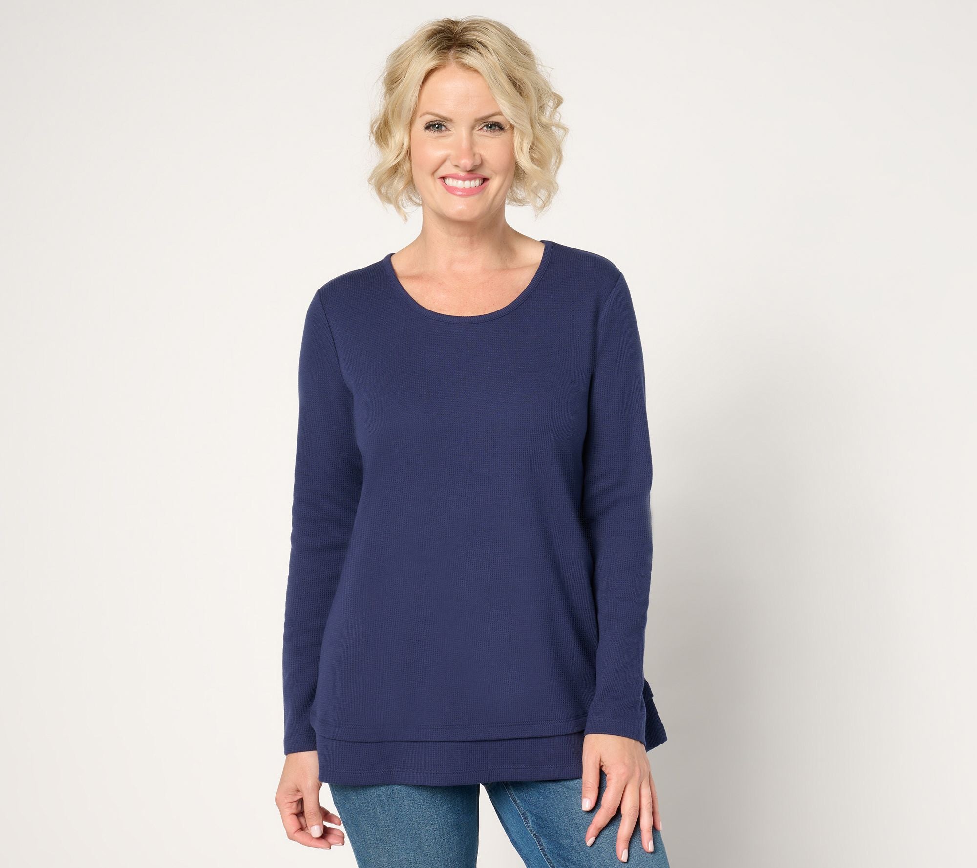 Essentials Waffle Knit Scoop Neck Swing Tunic - Navy