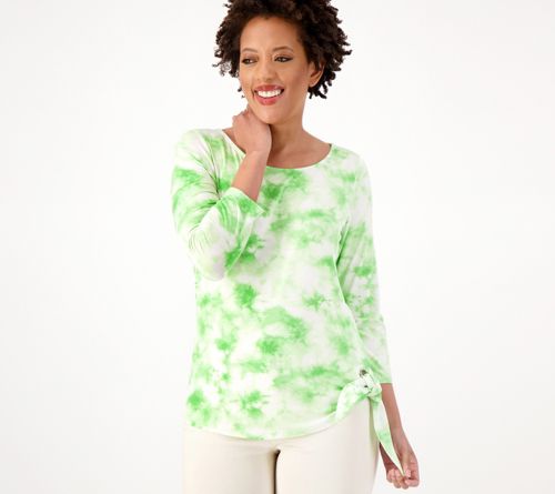 Rayon Spandex Tie Dye 3/4 Slv Grommet Top