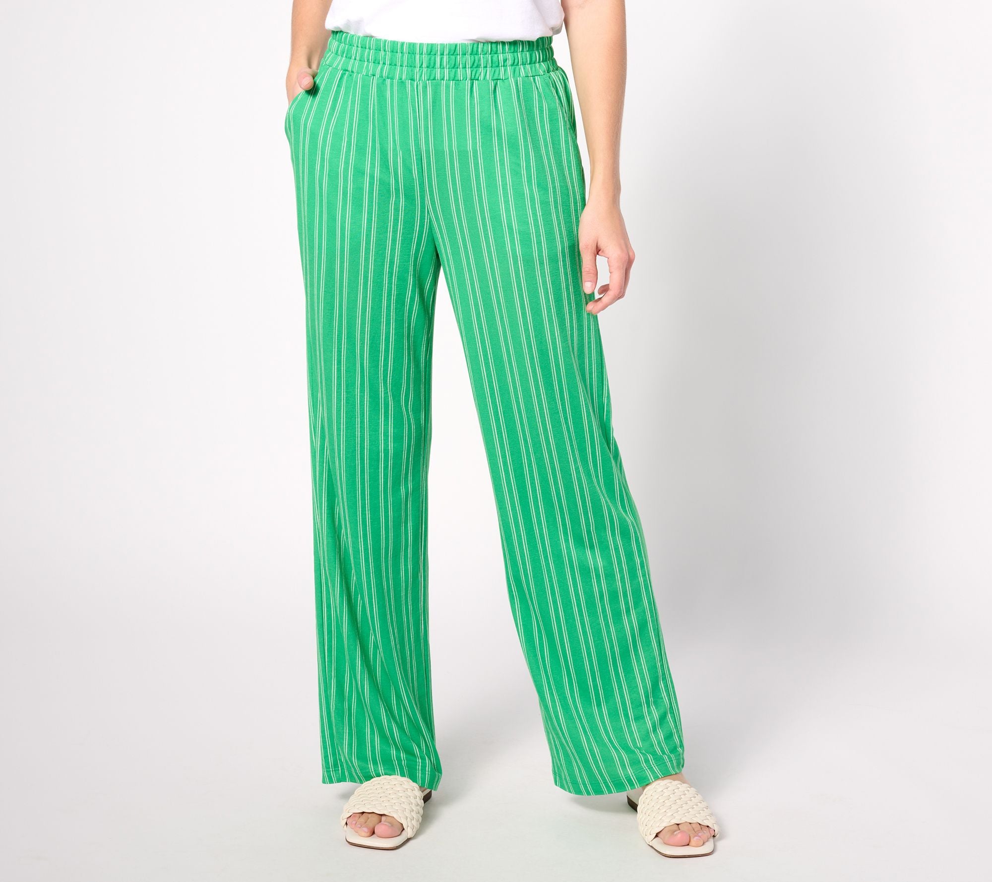 Belle by Kim Gravel Cabana Knit Twin Stripe Resort Pants - Bright Green