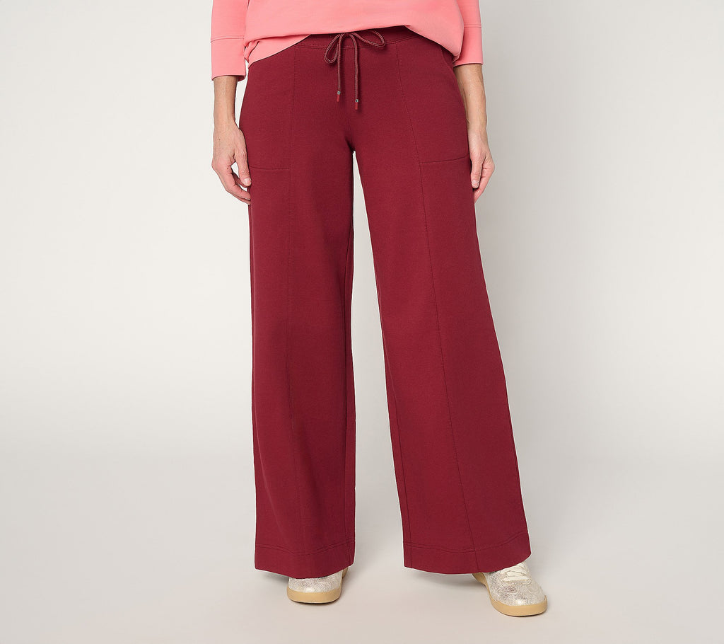 Active French Terry Wide Leg Pant - Wine