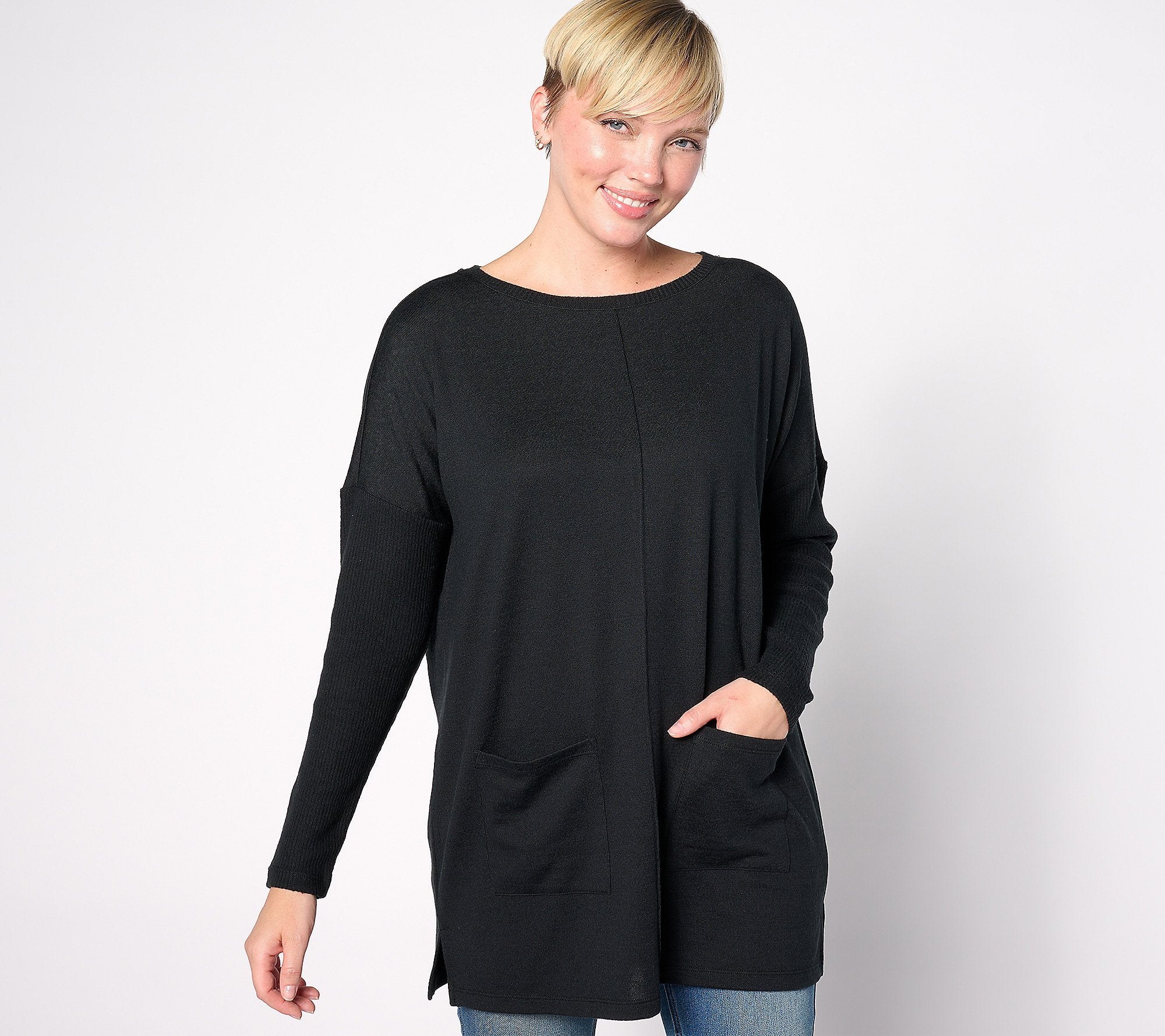 Heavenly Jersey Relaxed Fit Boatneck Tunic - Black